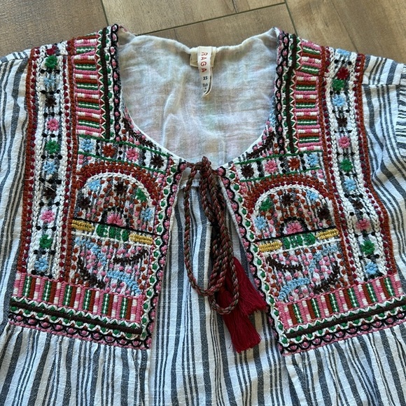 RAGA Embroidered Striped Cotton Tassel Tie BOHO Cardigan Jacket Top Size XS - Picture 3 of 8